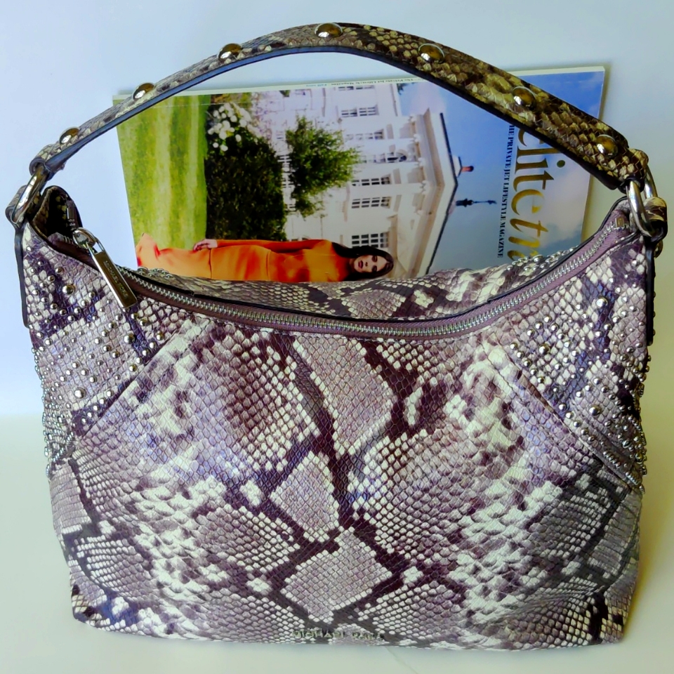 Euc Michael Kors Snakeskin Studded Hobo Shoulder Bag
